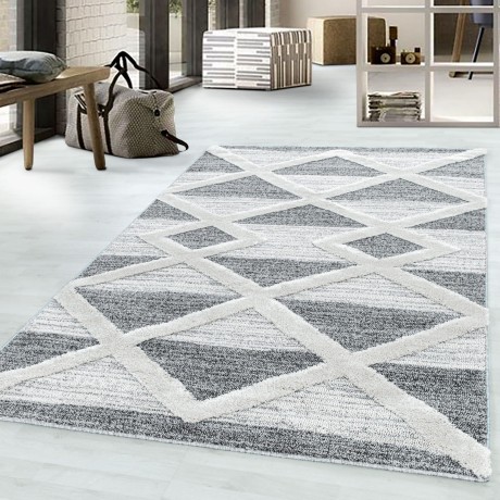 Przejdź do produktu Dywan nowoczesny Pisa 3D Geometria kremowo-szary 80 cm x 150 cm 