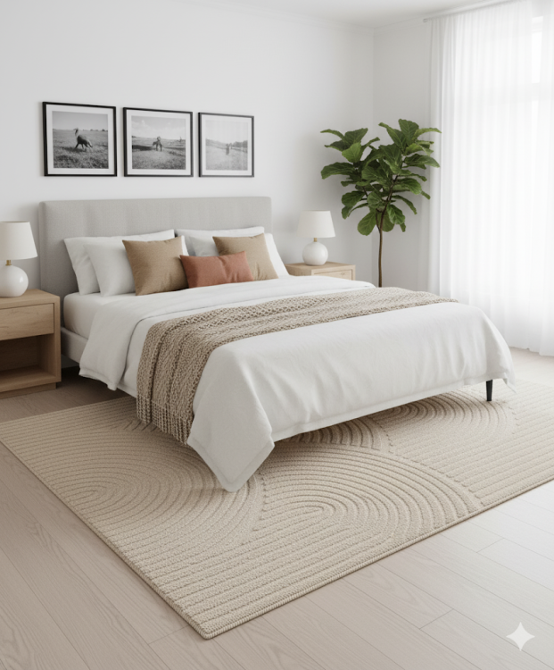 dywan-nowoczesny-3d-arc-geomatria-bezowy-aranzacja-w-sypialni-z-lozkiem.png