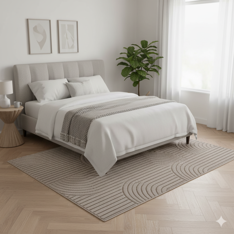 dywan-nowoczesny-3d-helix-jednobarwny-bezowy-aranzacja-w-sypialni-z-jasnym-lozkiem-na-jasnej-podlodze-z-duzym-oknem-w-tle.png