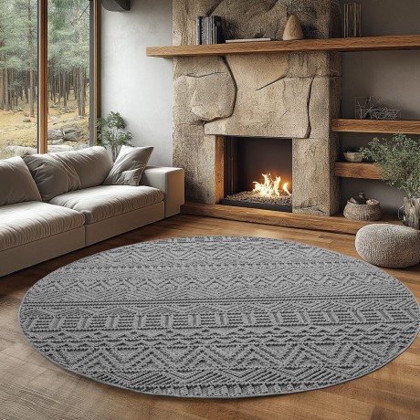 Przejdź do produktu Dywan nowoczesny Helix Boho szary koło 160 cm x 160 cm