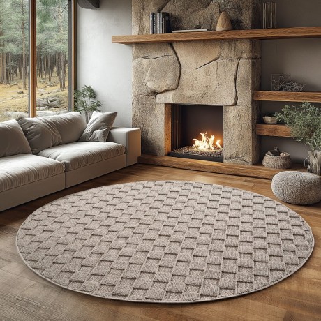 Przejdź do produktu Dywan nowoczesny Helix 3D beżowy koło 120 cm x 120 cm