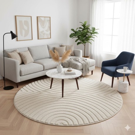Przejdź do produktu Dywan nowoczesny 3D Art kremowy Geometria koło 160 cm x 160 cm