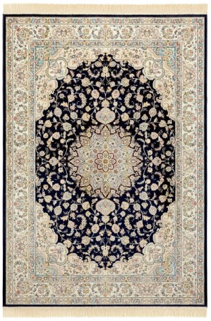 Przejdź do produktu Dywan elegancki Naveh orientalny z frędzlami Medalion Granatowo-Kremowy 195 cm x 300 cm