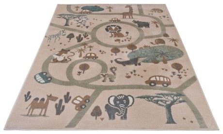 Przejdź do produktu Dywan dziecięcy Safari Adventures – Zwierzęcy Park krem-brąz-szary 160 cm x 235 cm Atest