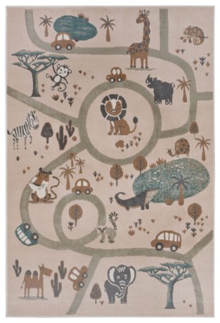 Przejdź do produktu Dywan dziecięcy Safari Adventures – Zwierzęcy Park krem-brąz-szary 160 cm x 235 cm Atest