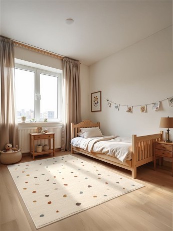 Przejdź do produktu Dywan dziecięcy Adventures – Zabawne kolorowe kropki na kremowym tle 160 cm x 235 cm Atest Oeko-Tex