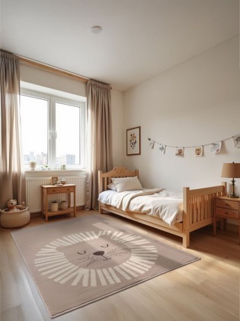 Przejdź do produktu Dywan dziecięcy Safari Adventures – Szczęśliwy Lew beżowo-brązowy 160 cm x 235 cm Atest Oeko-Tex