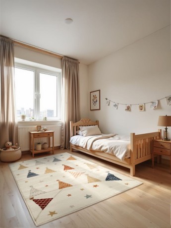 Przejdź do produktu Dywan dziecięcy Adventures – Kolorowa Girlanda na kremowym tle 160 cm x 225 cm Atest Oeko-Tex