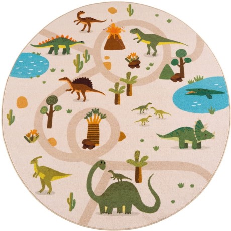 Przejdź do produktu Dywan dziecięcy Coco Dinozaury beżowe koło 120 cm x 120 cm