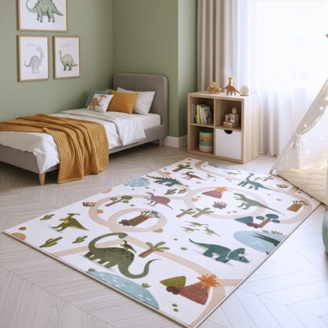 Przejdź do produktu Dywan dziecięcy Coco Dinozaury kremowe 80 cm x 150 cm