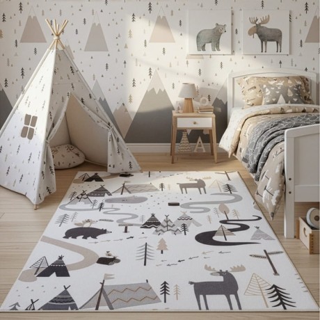 Przejdź do produktu Dywan dziecięcy Coco Tipi Leśna Przygoda kremowy 80 cm x 150 cm