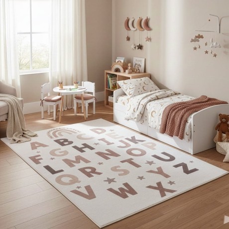 Przejdź do produktu Dywan dziecięcy Coco Alfabet kremowo - beżowy 80 cm x 150 cm