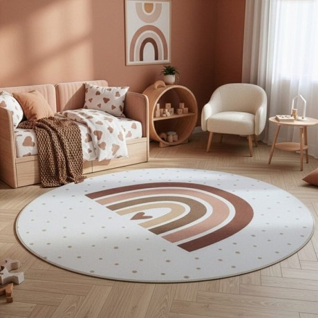 Przejdź do produktu Dywan dziecięcy Coco Tęcza beżowa na kremowym tle koło 200 cm x 200 cm
