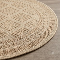 Nowoczesny-Dywan-MIRA-1452-Romby-Beige-Beżowo-Brązowy-Koło-Okrągły-Wewnętrzno-Zewnętrzny-obszycie-zbliżenie.jpg
