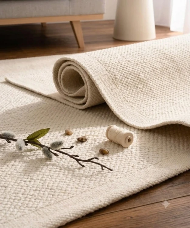 Dywan-Zaran-kośc słoniowa-100%-bawełna-pure-cotton-ręcznie-tkany-zbliżenie-szerokość.jpg