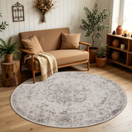 Przejdź do produktu Dywan vintage INKA Medalion z Efektem Postarzenia Beżowy koło 200 cm x 200 cm