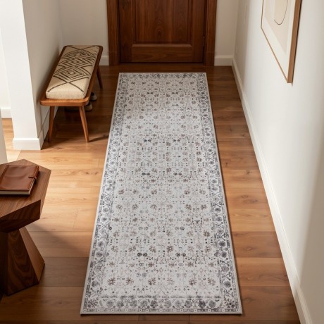 Przejdź do produktu Dywan vintage INKA Floral z Efektem Postarzenia Kremowy 80 cm x 250 cm