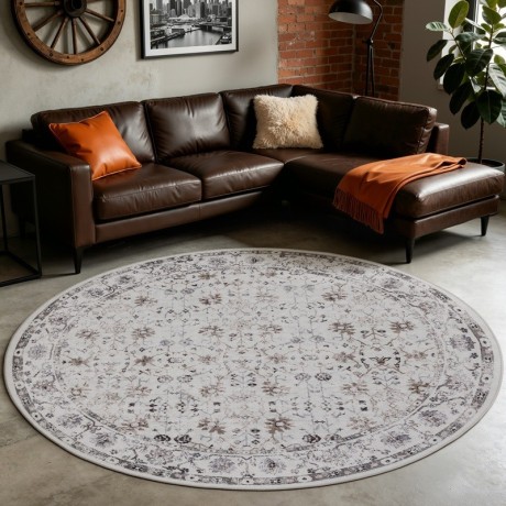 Przejdź do produktu Dywan vintage INKA Floral z Efektem Postarzenia Kremowy koło 200 cm x 200 cm