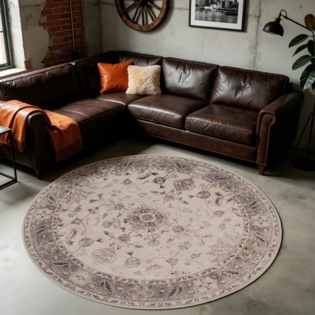 Przejdź do produktu Dywan vintage INKA Arabeska z Efektem Postarzenia Beżowy koło 120 cm x 120 cm