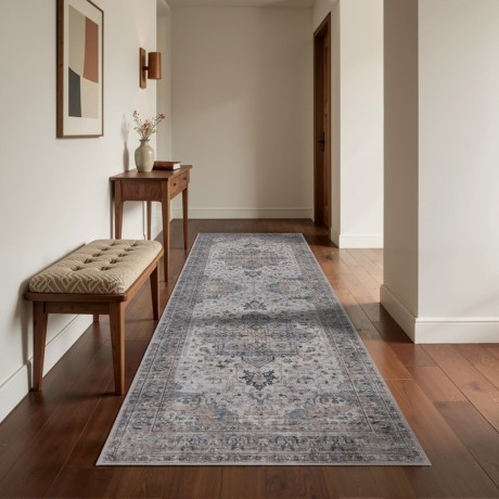 Przejdź do produktu Dywan vintage INKA Klasyczny Medalion z Efektem Postarzenia Beżowo-Szary 80 cm x 250 cm