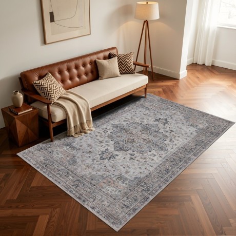 Przejdź do produktu Dywan vintage INKA Klasyczny Medalion z Efektem Postarzenia Beżowo-Szary 200 cm x 290 cm