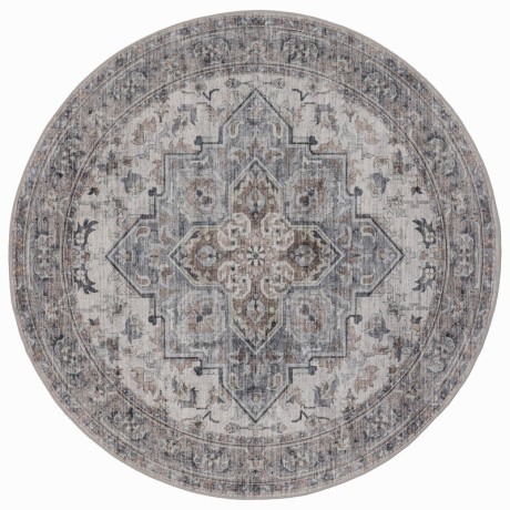 Przejdź do produktu Dywan vintage INKA Klasyczny Medalion z Efektem Postarzenia Beżowo-Szary koło 200 cm x 200 cm