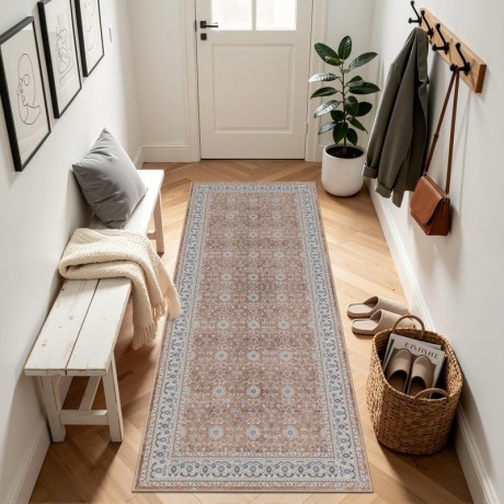 Przejdź do produktu Dywan vintage INKA Ornament z Efektem Postarzenia Terakota 80 cm x 250 cm