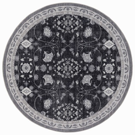 Przejdź do produktu Dywan vintage INKA Floral z Efektem Postarzenia Czarno-Szary koło 120 cm x 120 cm