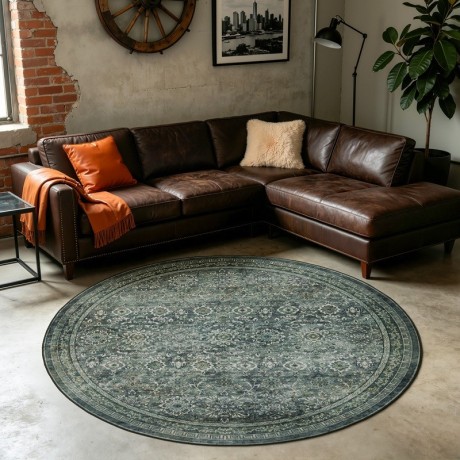 Przejdź do produktu Dywan vintage INKA Oriental z Efektem Postarzenia Zielony koło 200 cm x 200 cm