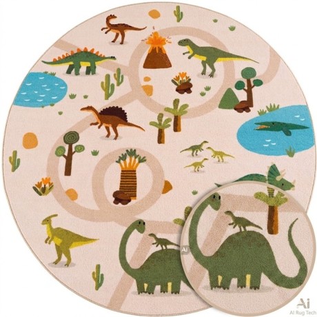 Przejdź do produktu Dywan dziecięcy Coco Dinozaury beżowe koło 200 cm x 200 cm