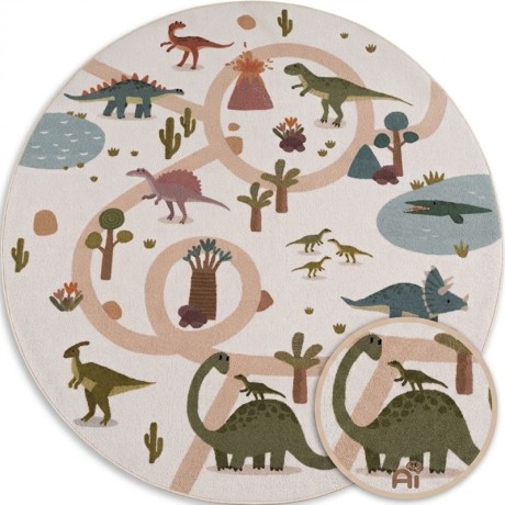 Przejdź do produktu Dywan dziecięcy Coco Dinozaury kremowe koło 200 cm x 200 cm