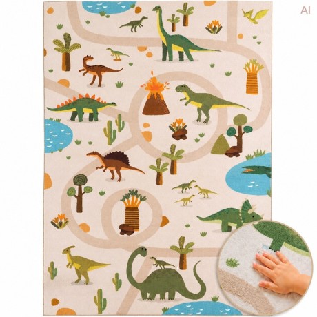 Przejdź do produktu Dywan dziecięcy Coco Dinozaury beżowe 120 cm x 170 cm