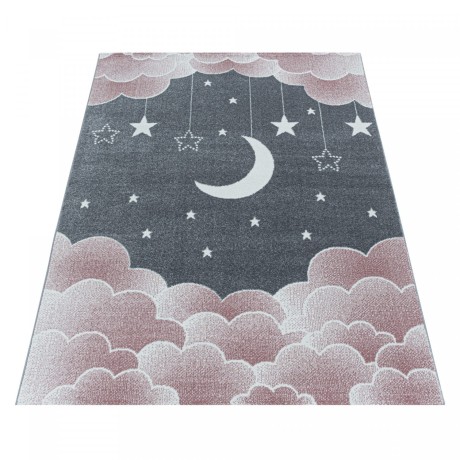 Przejdź do produktu Dywan dziecięcy Funny księżyc nad chmurkami różowo-szary 80 cm x 150 cm