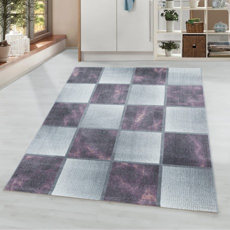 Przejdź do produktu Dywan nowoczesny Ottawa kwadraty fioletowo-szary 80 cm x 250 cm