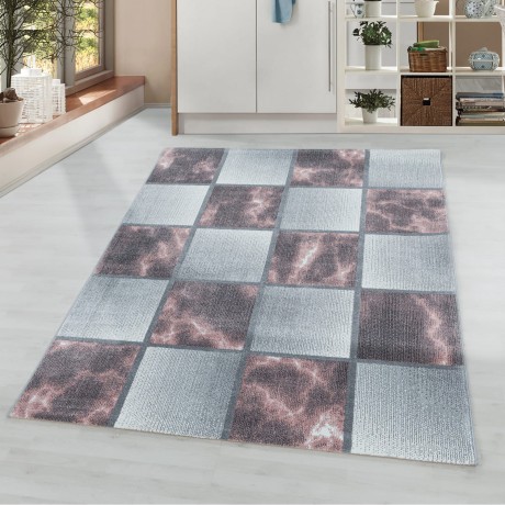 Przejdź do produktu Dywan nowoczesny Ottawa kwadraty różowo-szare 80 cm x 250 cm
