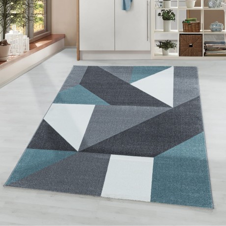 Przejdź do produktu Dywan nowoczesny Ottawa wielokąty niebiesko-szary 80 cm x 150 cm