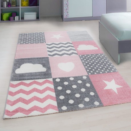 Przejdź do produktu Dywan dziecięcy Kids Kwadraty różowy 140 cm x 200 cm