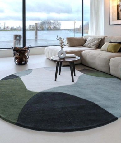 Przejdź do produktu Dywan wełniany Dune ręcznie tkany Łagodne Formy Zielony koło 250x250 cm