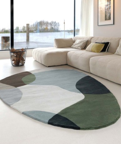 Przejdź do produktu Dywan wełniany Dune ręcznie tkany Łagodne Formy Zielony owalny 160x230 cm
