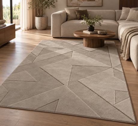 Przejdź do produktu Dywan nowoczesny 3D Pompei Geometryczny szaro-beżowy 240 cm x 340 cm