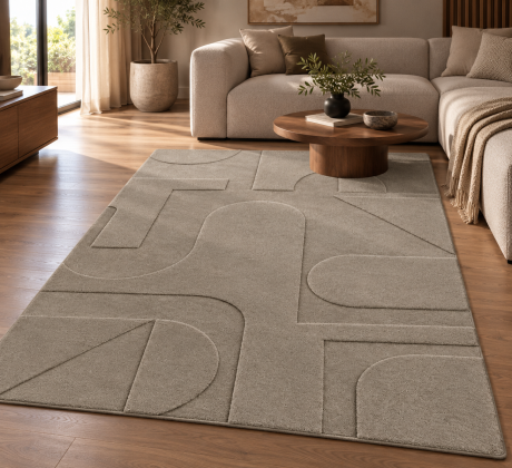Przejdź do produktu Dywan nowoczesny 3D Pompei Geometria II szaro-beżowy 240 cm x 340 cm
