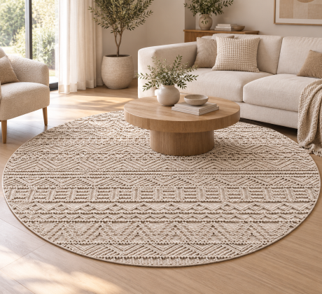 Przejdź do produktu Dywan nowoczesny Helix Boho beżowy koło 80 cm x 80 cm