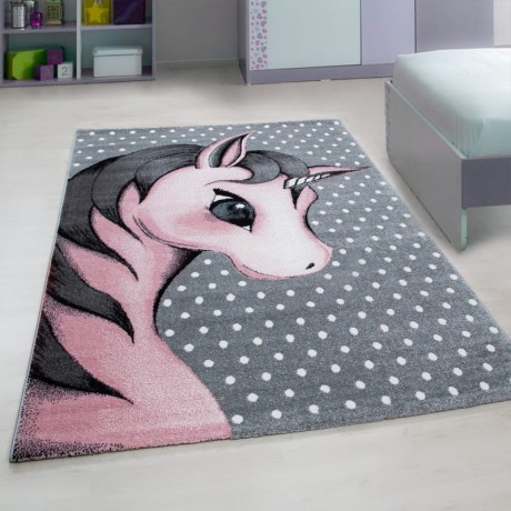 Przejdź do produktu Dywan dziecięcy Kids jednorożec szaro-różowy 140 cm x 200 cm