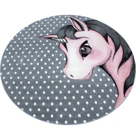 Przejdź do produktu Dywan dziecięcy Kids jednorożec szaro-różowy 160 cm x 160 cm koło