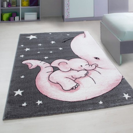 Przejdź do produktu Dywan dziecięcy Kids Słoniki szaro-różowy 120 cm x 170 cm 