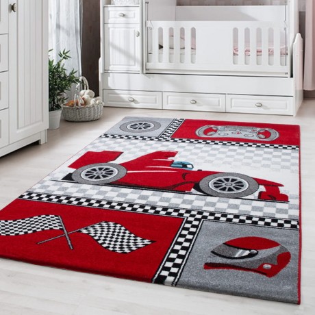 Przejdź do produktu Dywan dziecięcy Kids Wyścigi szaro-czerwone 140 cm x 200 cm